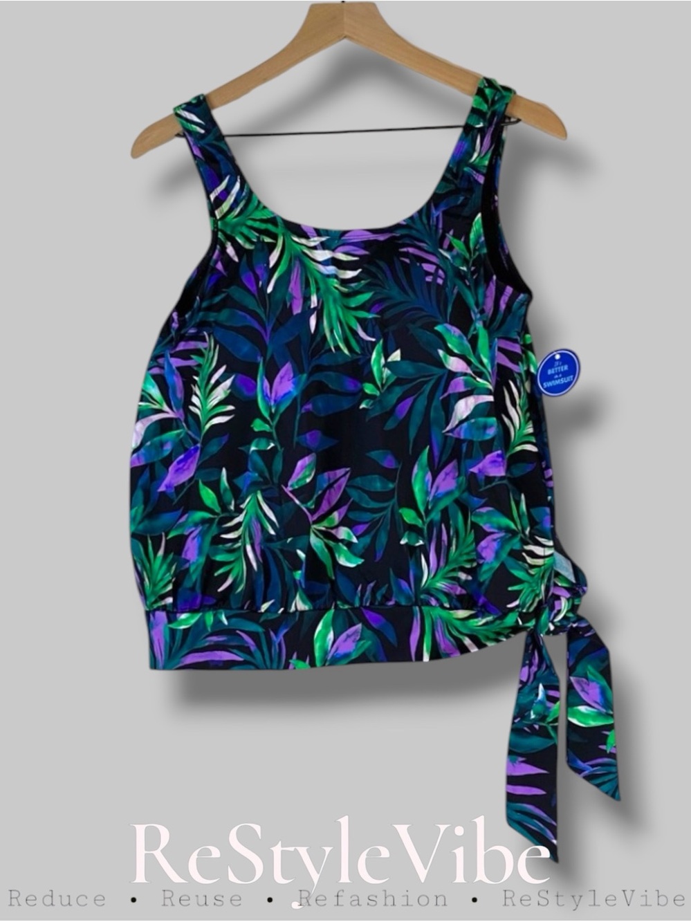 SWIMSUITS FOR ALL Women’s Size 10 Tankini Blouson Top NEW Tropical Swim NWT